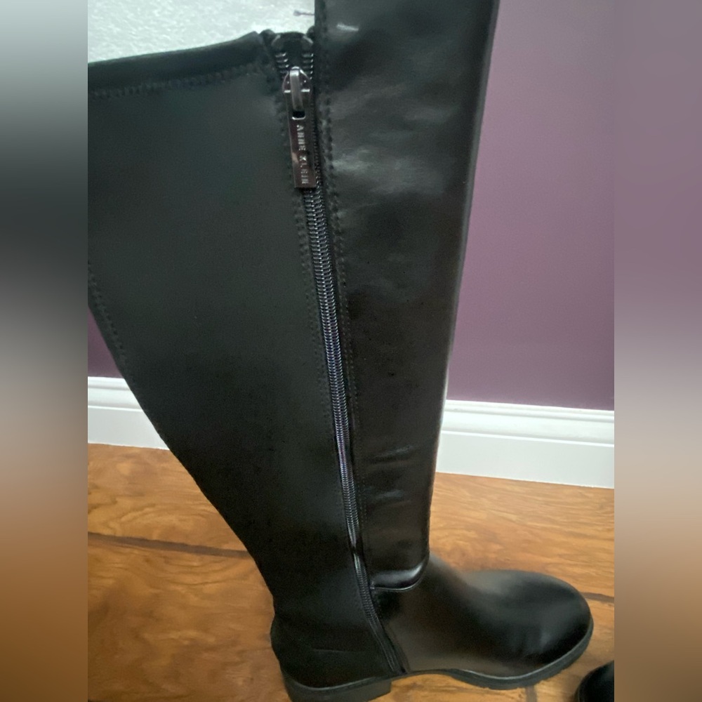 Anne Klein Black Leather and Fabric Boot - Picture 7 of 11